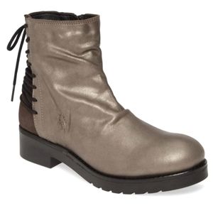 Fly London Bust Metallic Leather Laced Back Round Toe Ankle Boot Size 9.5 NWOT'S